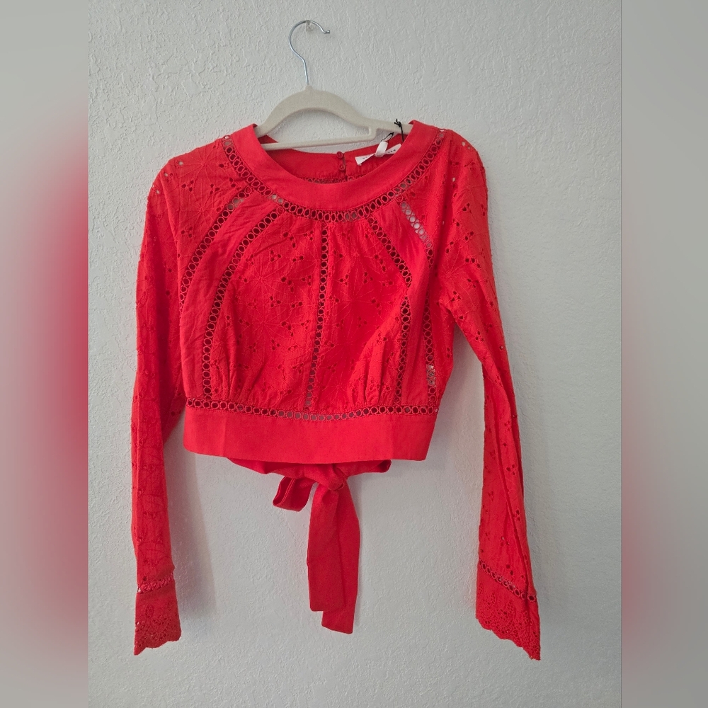 Endless Rose Women's Orange Lace Long Sleeve Top